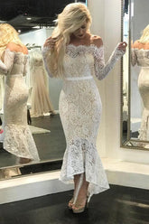 Cocktail Off Shoulder Lace Mermaid Short Beach Wedding Dresses